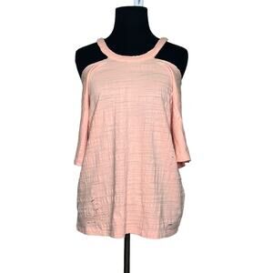 Honey Punch melon pink cut out distressed top size small